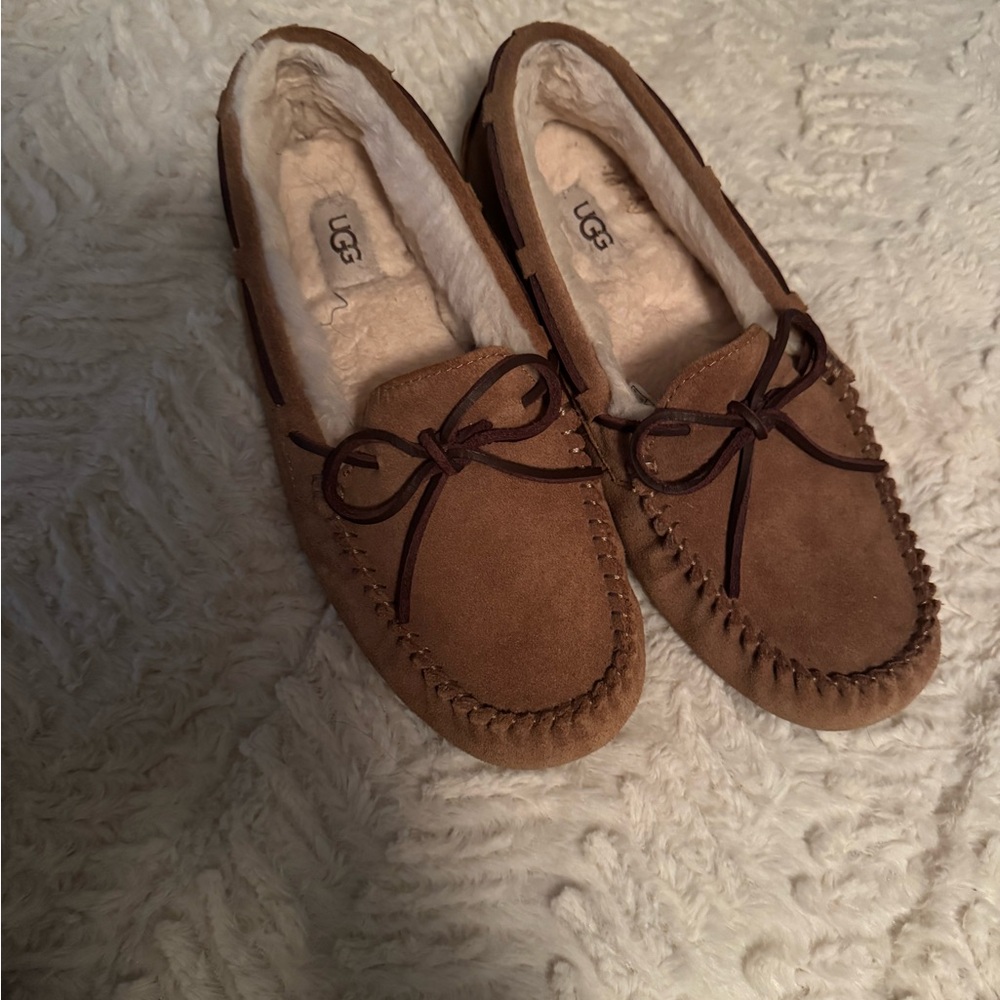UGG Tan and Brown Shearling Lined Slippers